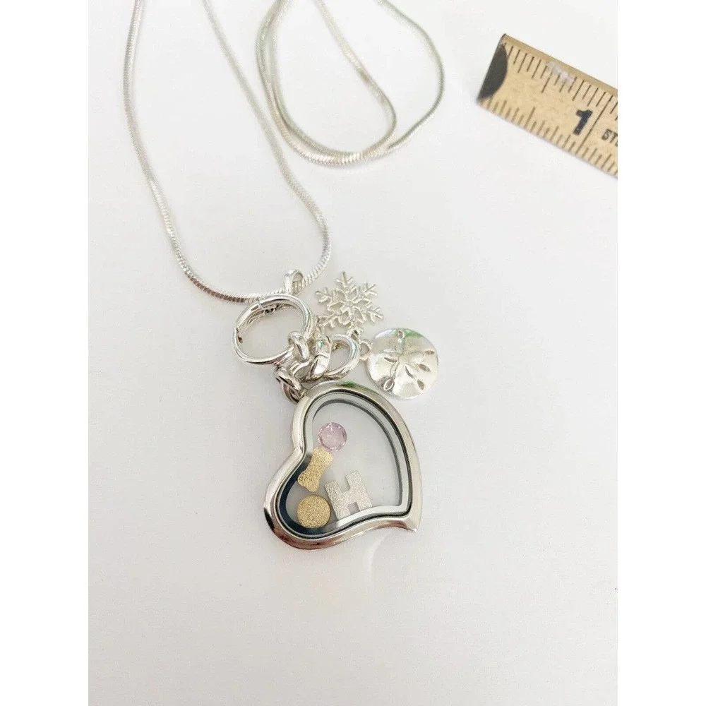 October Birthstone Crystal Glass Locket Necklace Floating Charm Initial - Picture 3 of 3